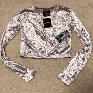 Shimmer silver/tan long sleeve crop top
